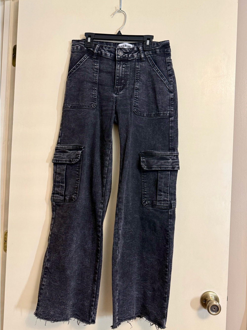 Unbranded Black Washed Wide-Leg Cargo Jeans